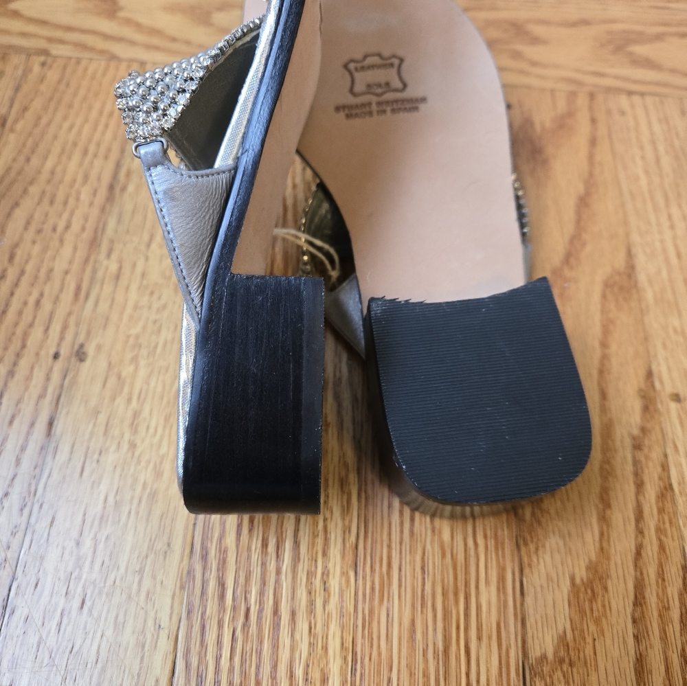 Vintage NWOB Stuart Weitzman Silver Metal Beads and Rhinestones Thong Sandals - Picture 6 of 10